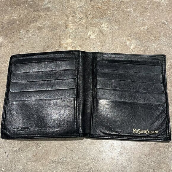 YSL YVES SAINT-LAURENT Logo Bifold Black Leather Wallet Gucci Hermes Tom Ford - Picture 4 of 10
